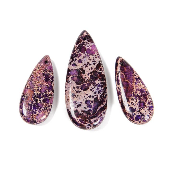 CRCBEADS - Wholesale Jewelry Set - Purple Sea Sediment Jasper Pendant Earrings Teardrop Size 15x35mm 3 PCS Per Set2
