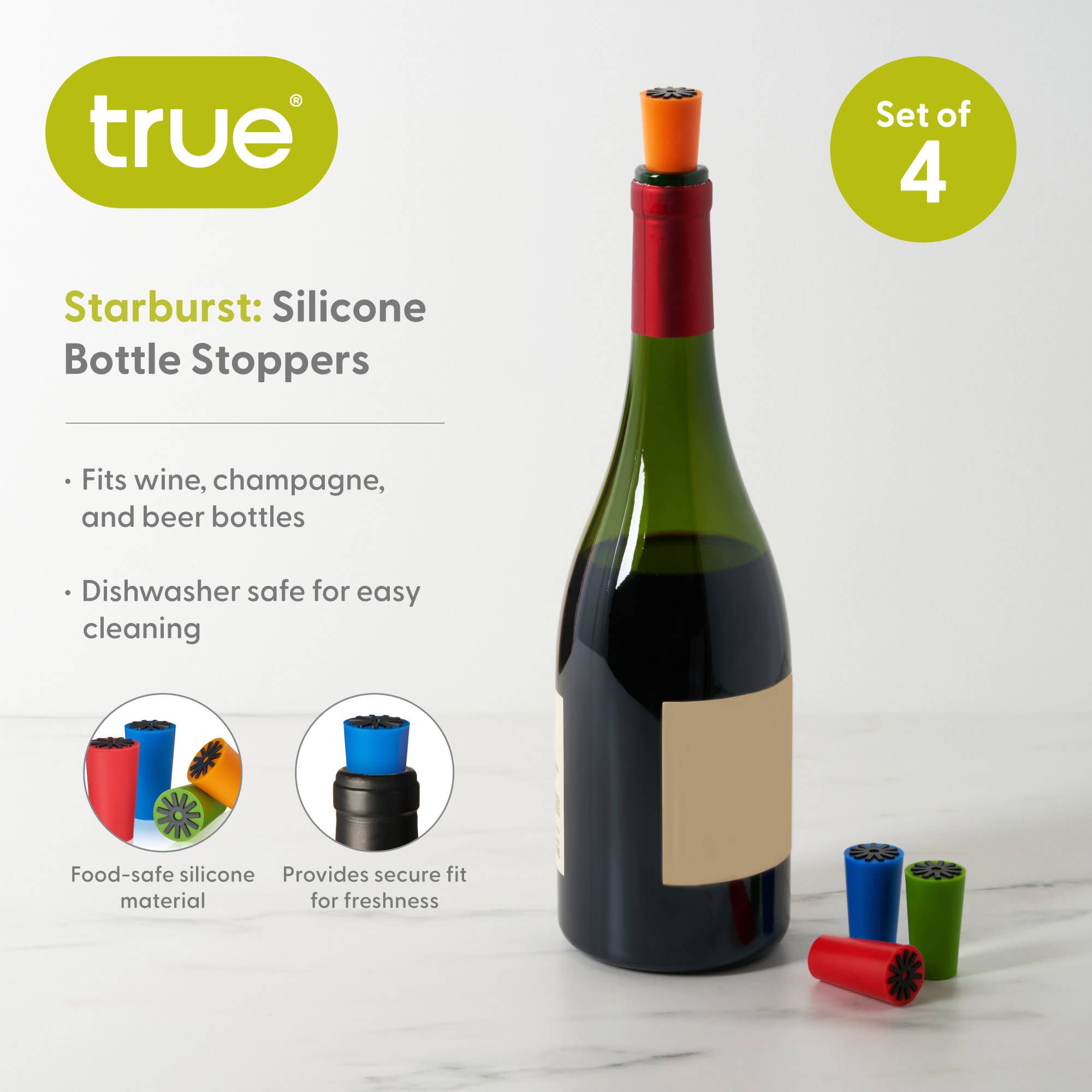 TRUE - Wholesale Wine Stopper - Starburst Silicone Wine Bottle Stoppers ASSORTED COLORS3
