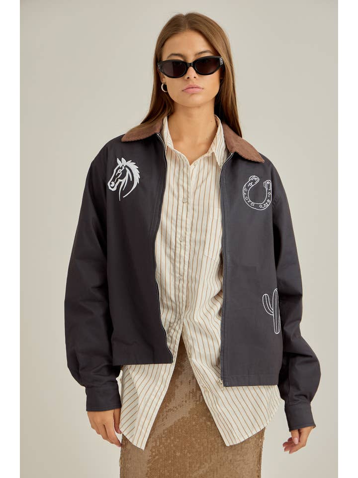 Navy brown Westward accent color detail jacket for wholesale on Faire3