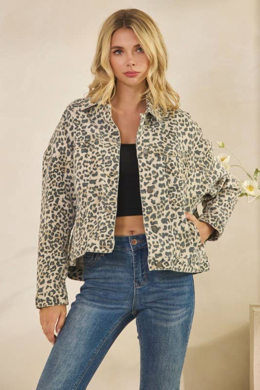 Pink Irene Wholesale - Wholesale Jacket - Women's - Leopard Printed Denim Jacket13