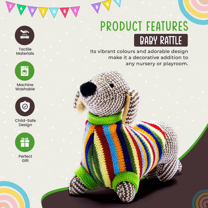 Best Years Ltd - Wholesale Handheld Rattle - Baby - Knitted Sausage Dog Baby Rattle