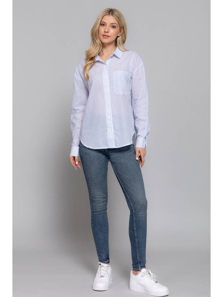 Active Basic | Active USA – Engroshandel Skjorte med buttondown – til kvinder – Langærmet Y/D Stribet Voile Skjorte4