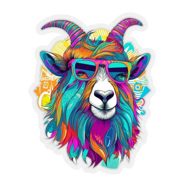 Waterproof Vinyl Sticker - Hippy Goat Sticker - Colorful for wholesale by Smartstead Homestead