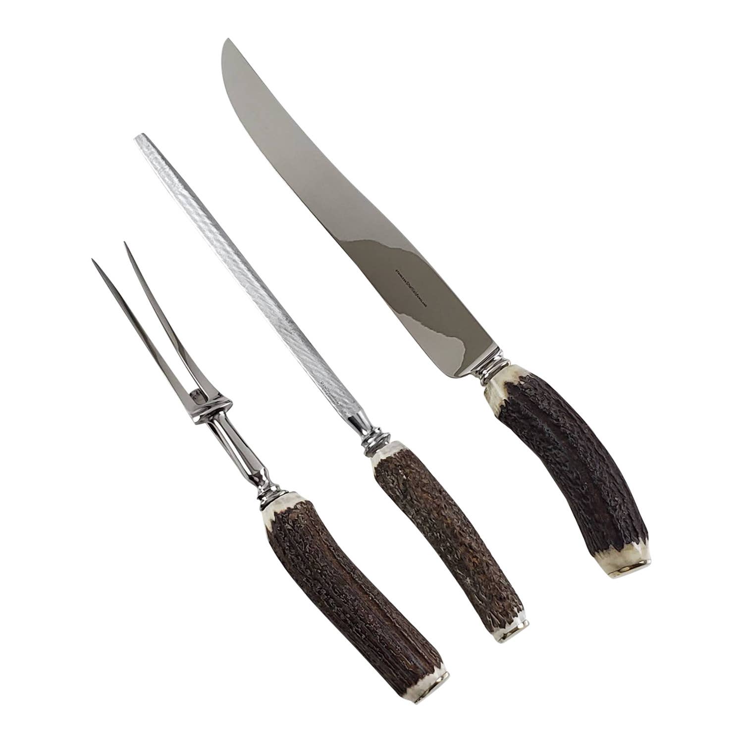 Corbell Silver - Vendita all'ingrosso Set di utensili da cucina - Manico in corno, placcato in argento, set da 3 pezzi da intaglio in scatola aderente in similpelle. CODICE #: C389.0
