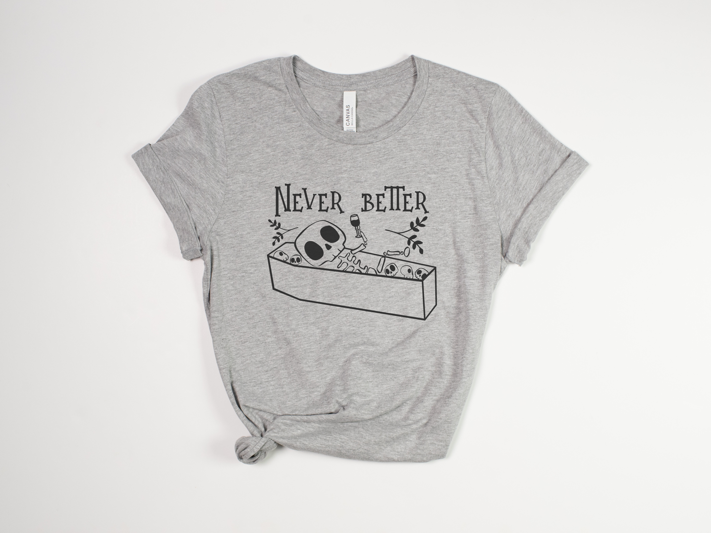 Stiles Tee Co. - Wholesale T-Shirt (Graphic) - Unisex - Vintage Halloween Shirt – Skeleton Wine Tee – Never Better3