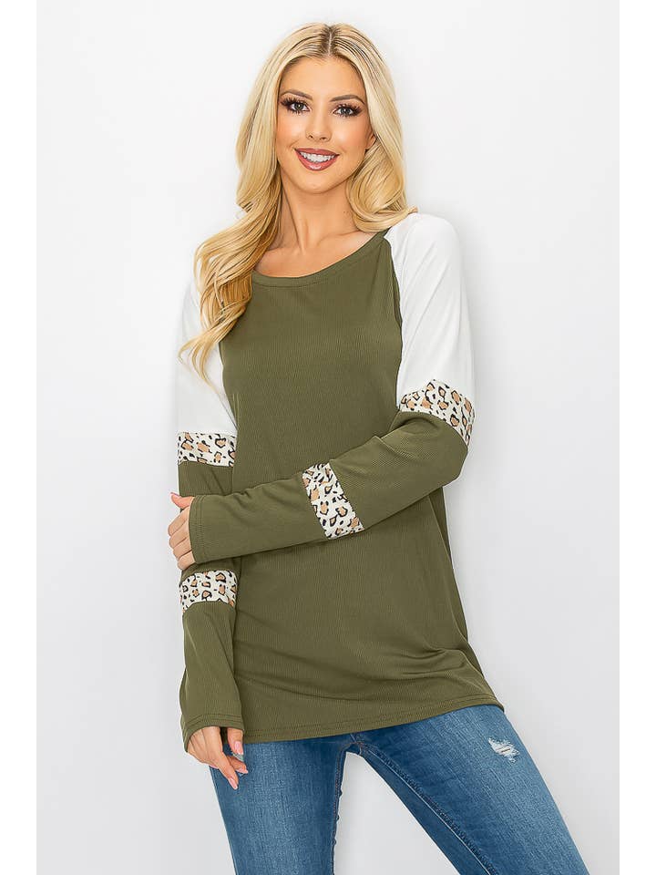 ePretty - Wholesale Tunic - Women's - G4-TP2153 Ribbed Leopard Color Block Long Sleeve Top4