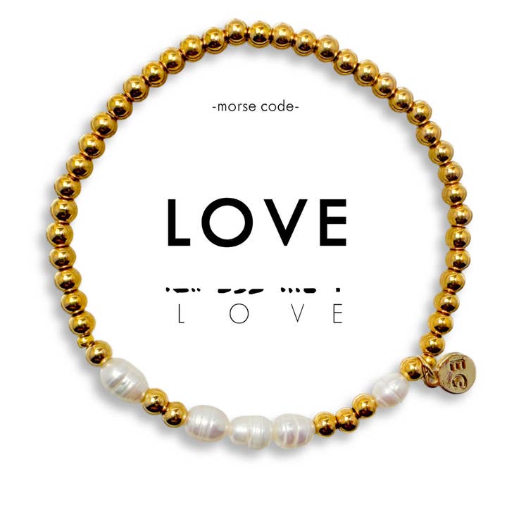 ETHICGOODS – wholesale Beaded bracelet – Morse Code Pearl & Gold Waterproof Beaded Bracelet | LOVE