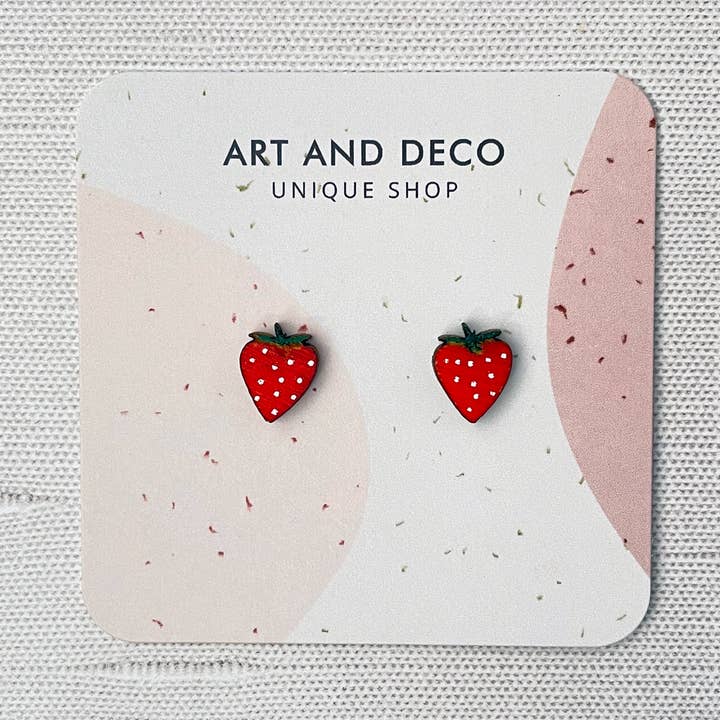 Wood Strawberry Earrings for wholesale by Art and Deco Shop