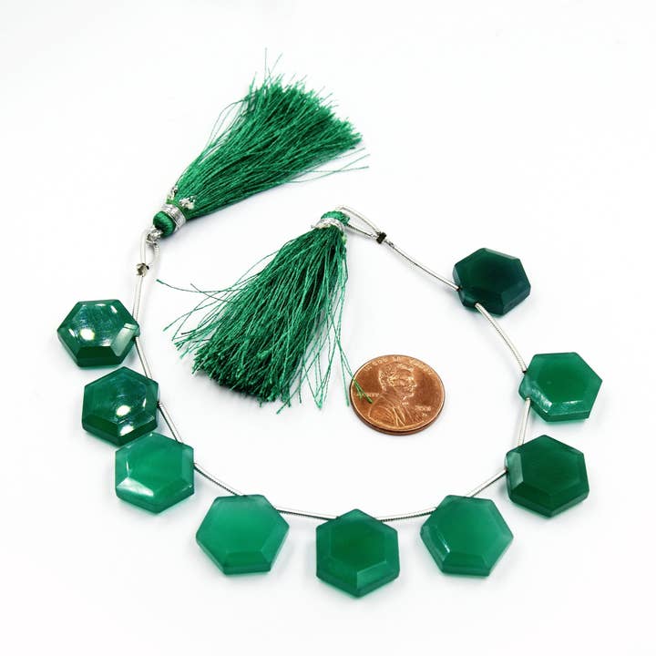 High Quality Green Onyx Hexagon Beads, 3 Sizes Available for wholesale by Only Beads