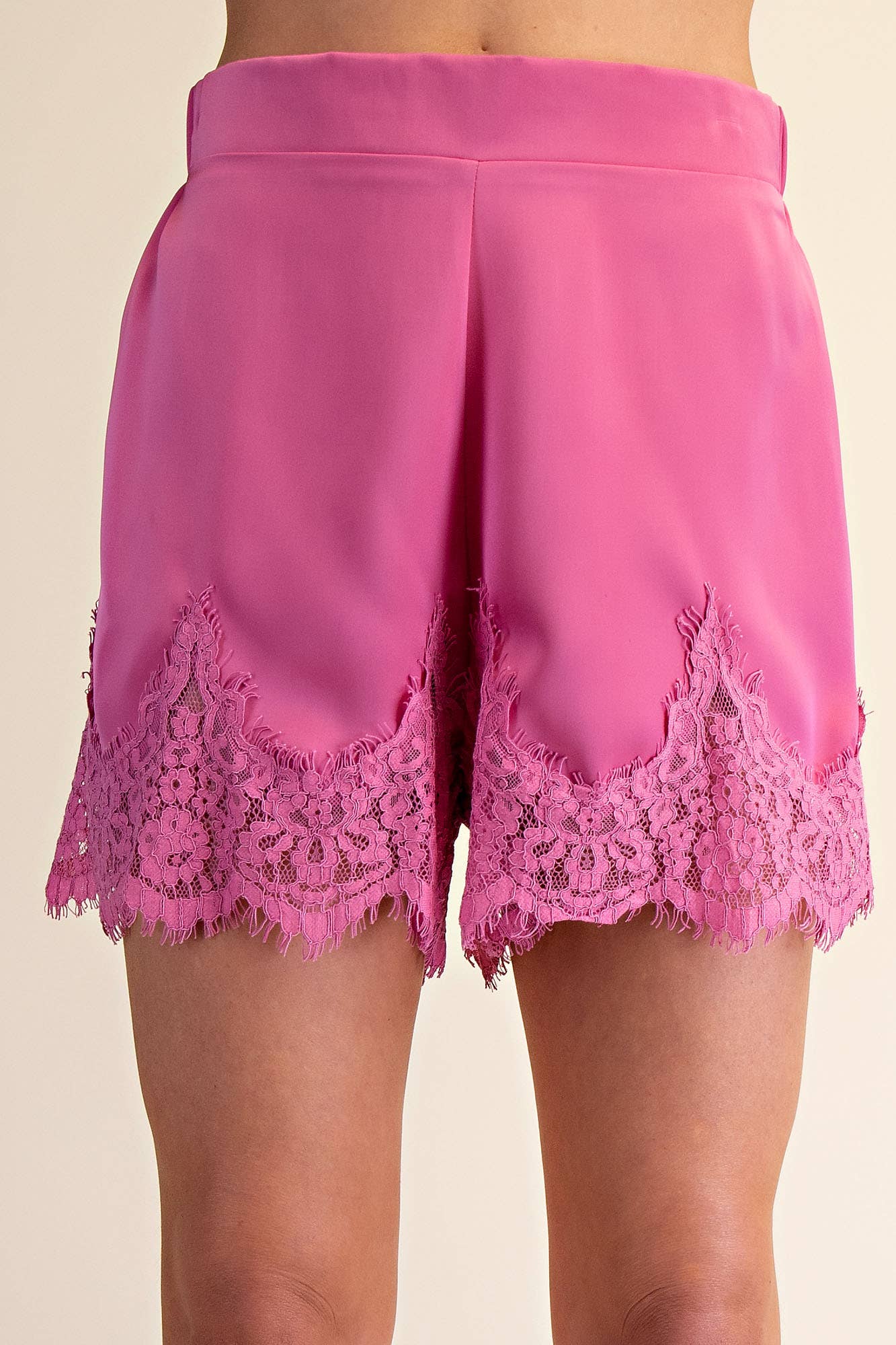 Glam - Wholesale Shorts - Women's - Satin Short With Lace Trim Detail Short3