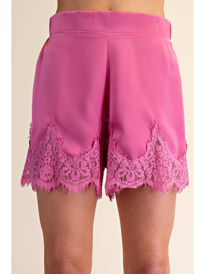 Glam - Wholesale Shorts - Women's - Satin Short With Lace Trim Detail Short3