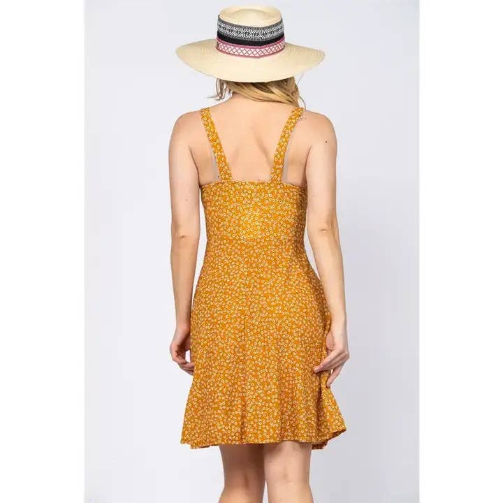 MUSTARD WHITE CALICO FLORAL SLEEVELESS MINI DRESS L3691 for wholesale on Faire3