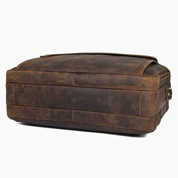 Marrón oscuro Maletín de piel Crazy Horse, bandolera de piel de alta calidad, grande, para hombre de venta al por mayor en Faire9