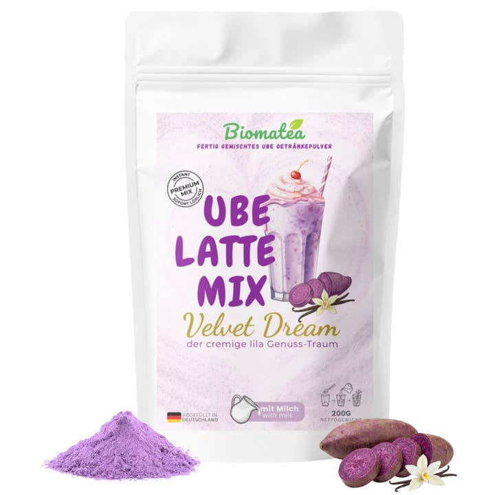 Latte Premium Ube "Sogno di Velluto" – Tè Bubble Viola Istantaneo & Miscela per Dolci per la vendita all'ingrosso da parte di Biomatea