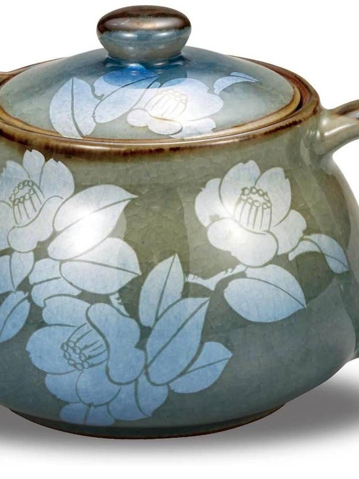 Kutani Ware Silver Camellia Kyusu Teapot 360ml for wholesale by TheKutaniAtelier