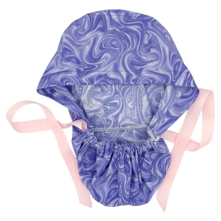 SewingLabPlus - Wholesale Healthcare Uniform - Women's - Purple Marble Scrub Cap Pony Tail Scrub Hat Ribbon Tie 6