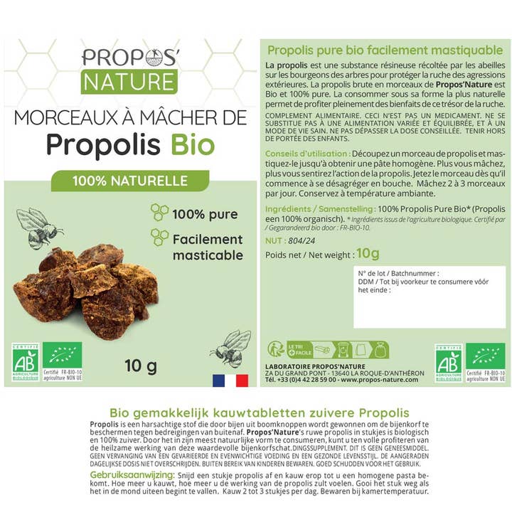 Propos'Nature - Vendita all'ingrosso Vitamine/integratori orali - Propoli Pura da Masticare Bio - Immunità - 10g