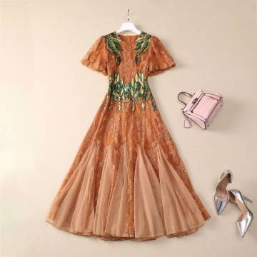 Productseeker - Wholesale Dress – Women's - DR585Y Summer Women's Retro Embroidery Beaded Lace Dress13