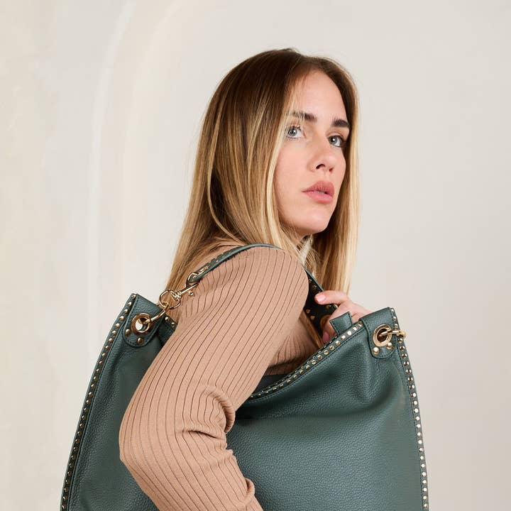 Jen & Co. - Wholesale Satchel - Women's - *SALE* M2576 Carly Studded Slouchy Hobo w/ Long Strap