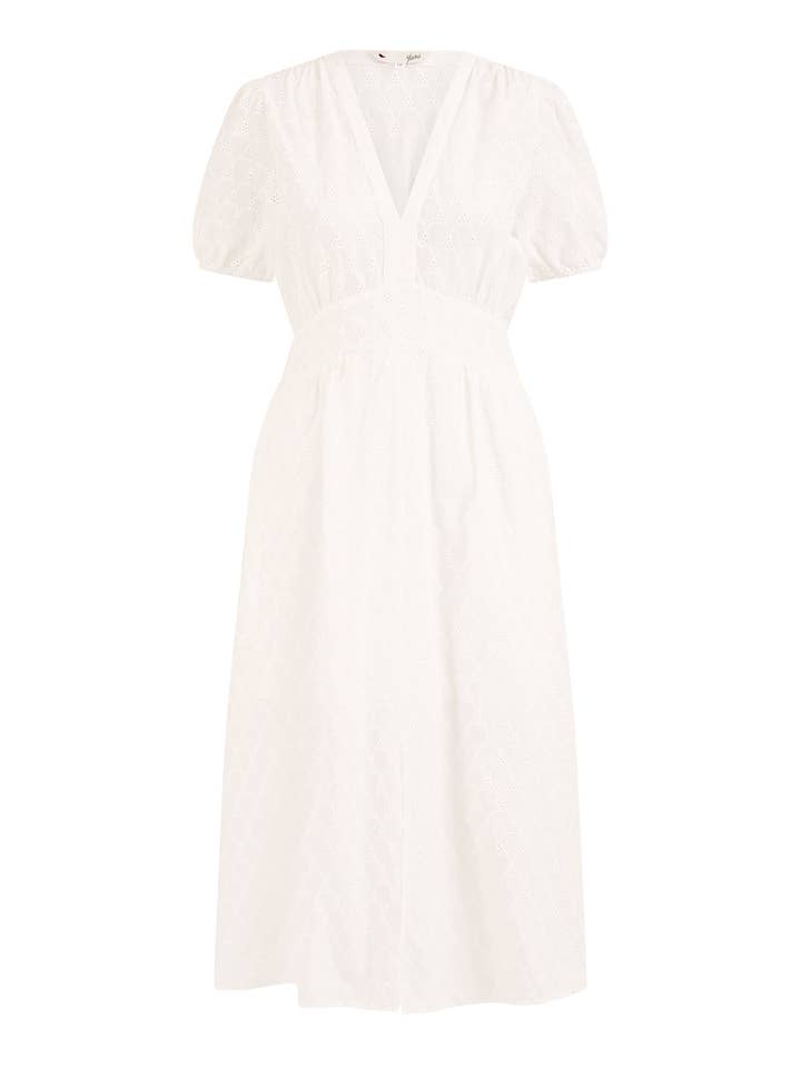 Yumi White Broderie Anglaise Midi Dress With Split Hemline for wholesale on Faire5