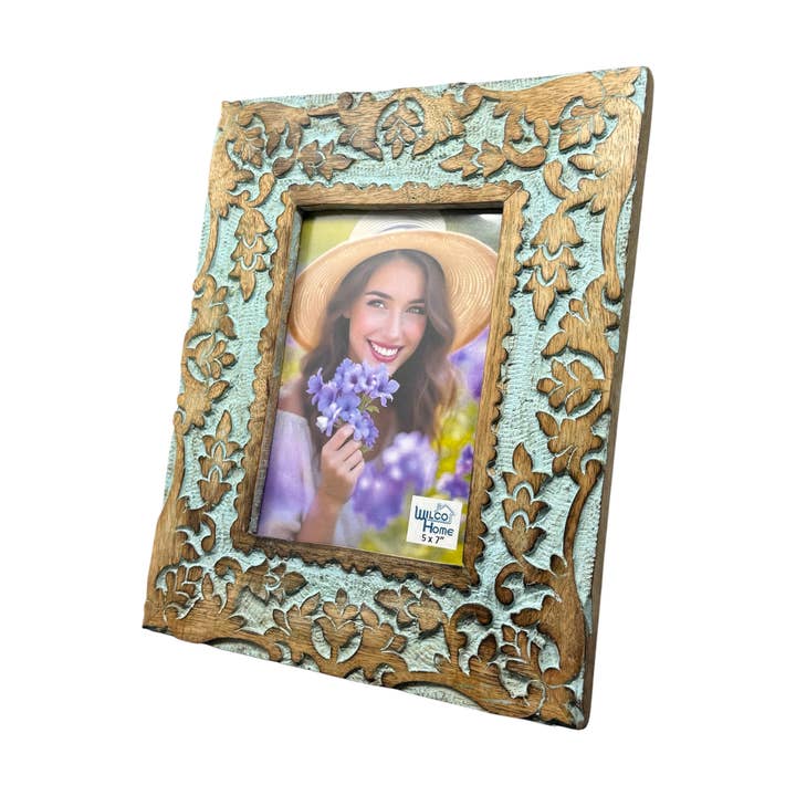Wilco Home - Wholesale Picture frame - Roman Hand-Carved Mango Wood Photo Frame-Celestial Blue 2