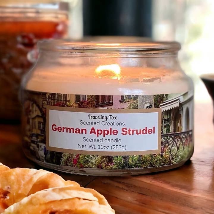German Apple Strudel Scented Candle for wholesale by Traveling Fox Scented Creations