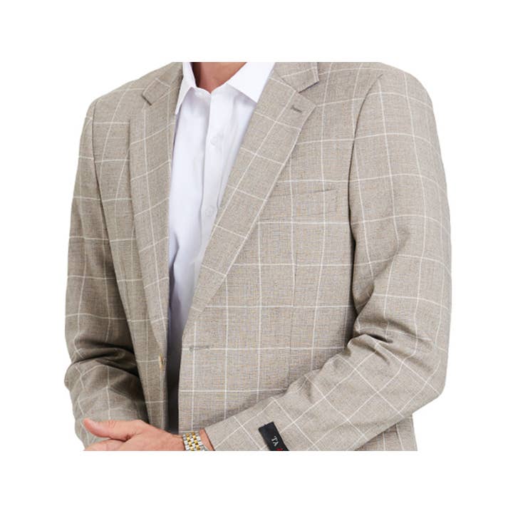Men's Blazers Slim Fit Windowpane, Light Tan Dinner Jacket for wholesale by Suits America