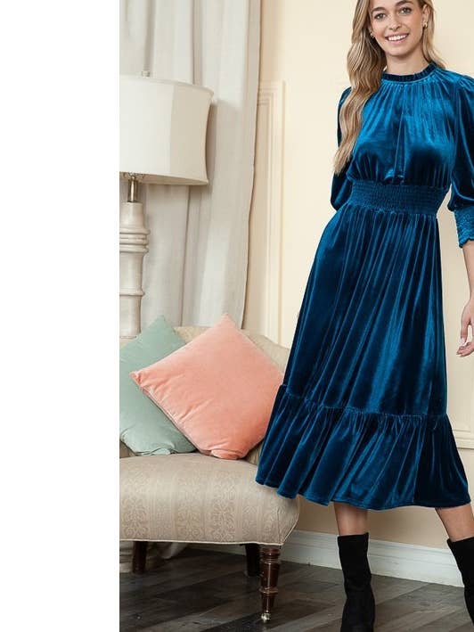 Reborn J - Wholesale Dress - Women's - Velvet Three Quarter Sleeve Midi Dress13