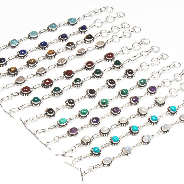 Handmade Jewels - Wholesale Link & Chain Bracelet - Natural Multi Color Gemstone Handmade Chain Bracelets For Women Wholesale Lot Assorted Crystal Silver Plated Bracelets4