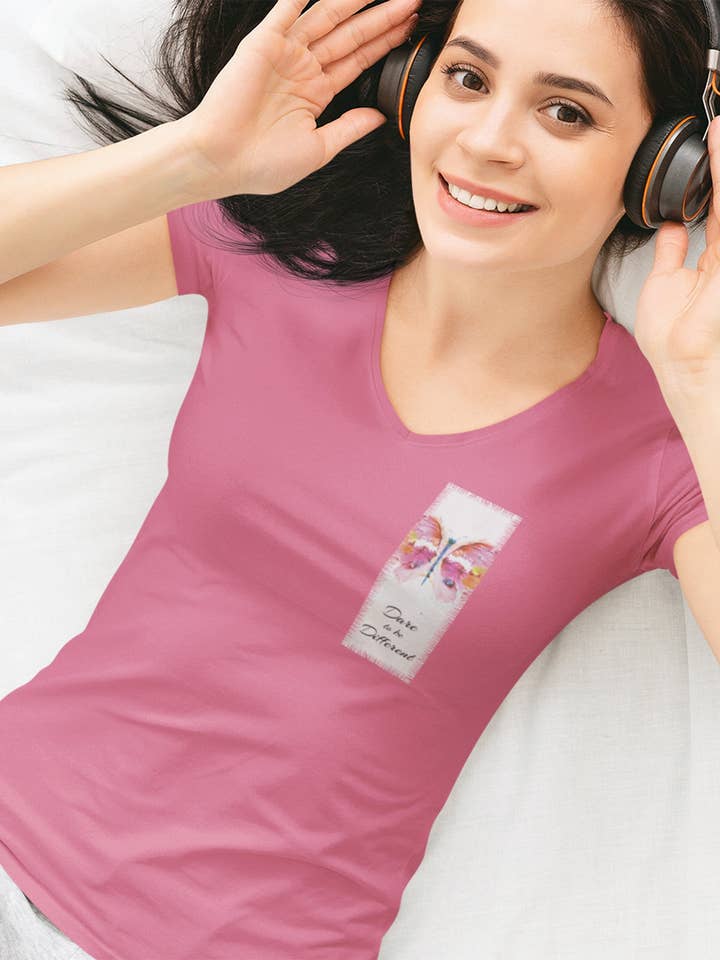 Ripped Rags Butterfly Flight "Dare to be Different" Women's V-neck T-shirt for wholesale by Ripped Rags