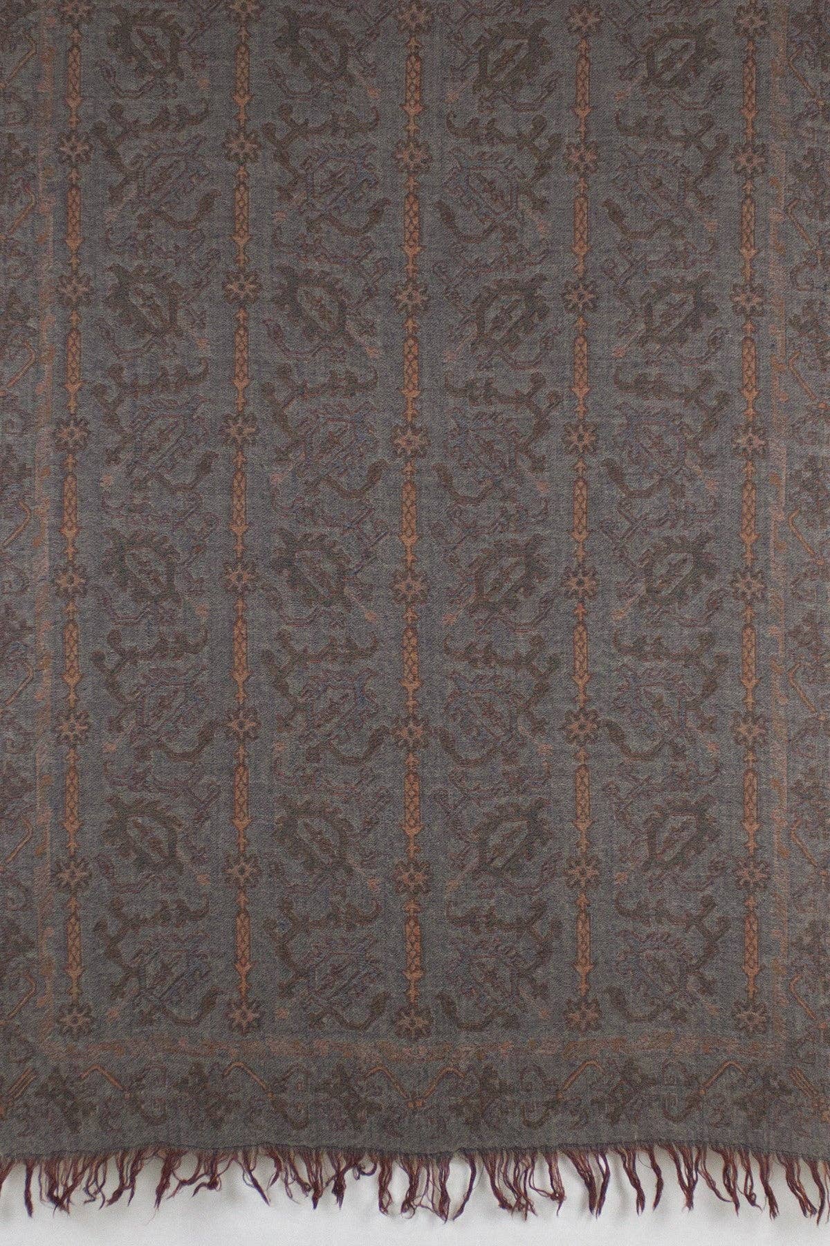 SVEZElife - Wholesale Sjaal - Dames - Jamdani Motif Jacquard Merino wollen sjaal - grijs oranje5