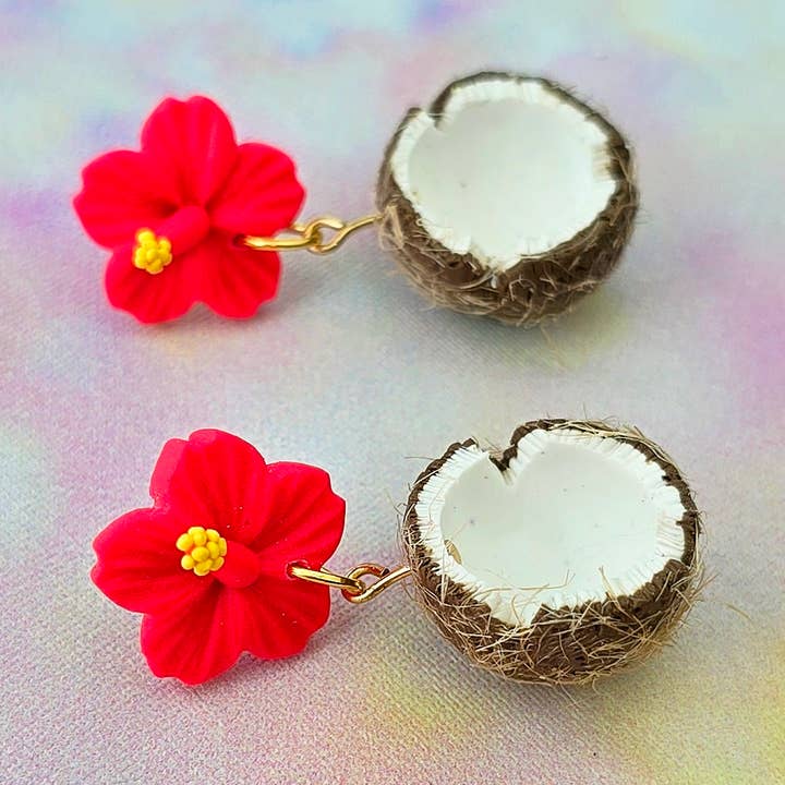 Kokosnød og Hibiscus Øreringe for engroshandel hos blurandbake