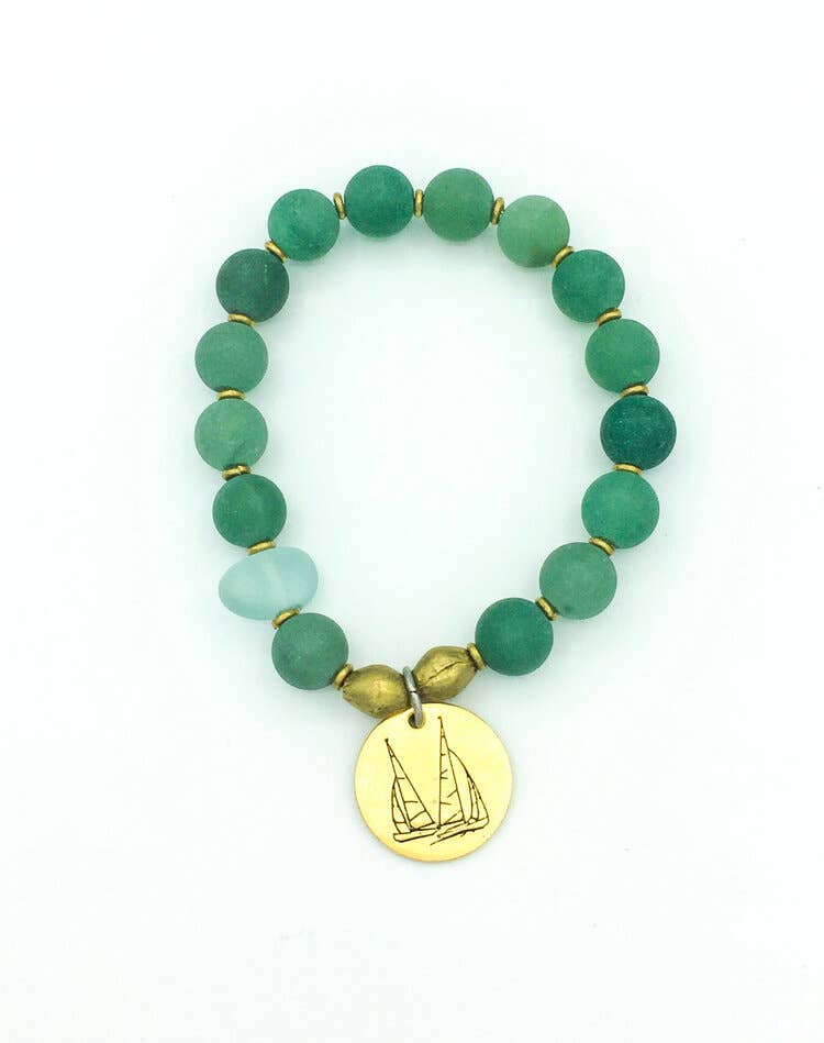 Vanessa Piche - Wholesale Beaded Bracelet - Gold Sailboat Matte Aventurine 10mm0