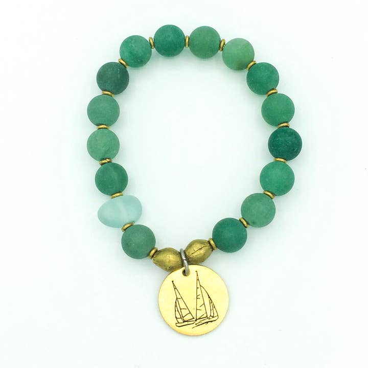 Vanessa Piche - Wholesale Beaded Bracelet - Gold Sailboat Matte Aventurine 10mm