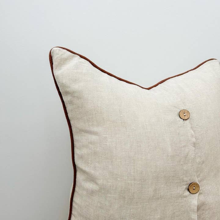 Mama and Tochter - Wholesale Throw Pillow Cover - Linen Cushion Cover with Piped Edge - Natural with Coffee Pi