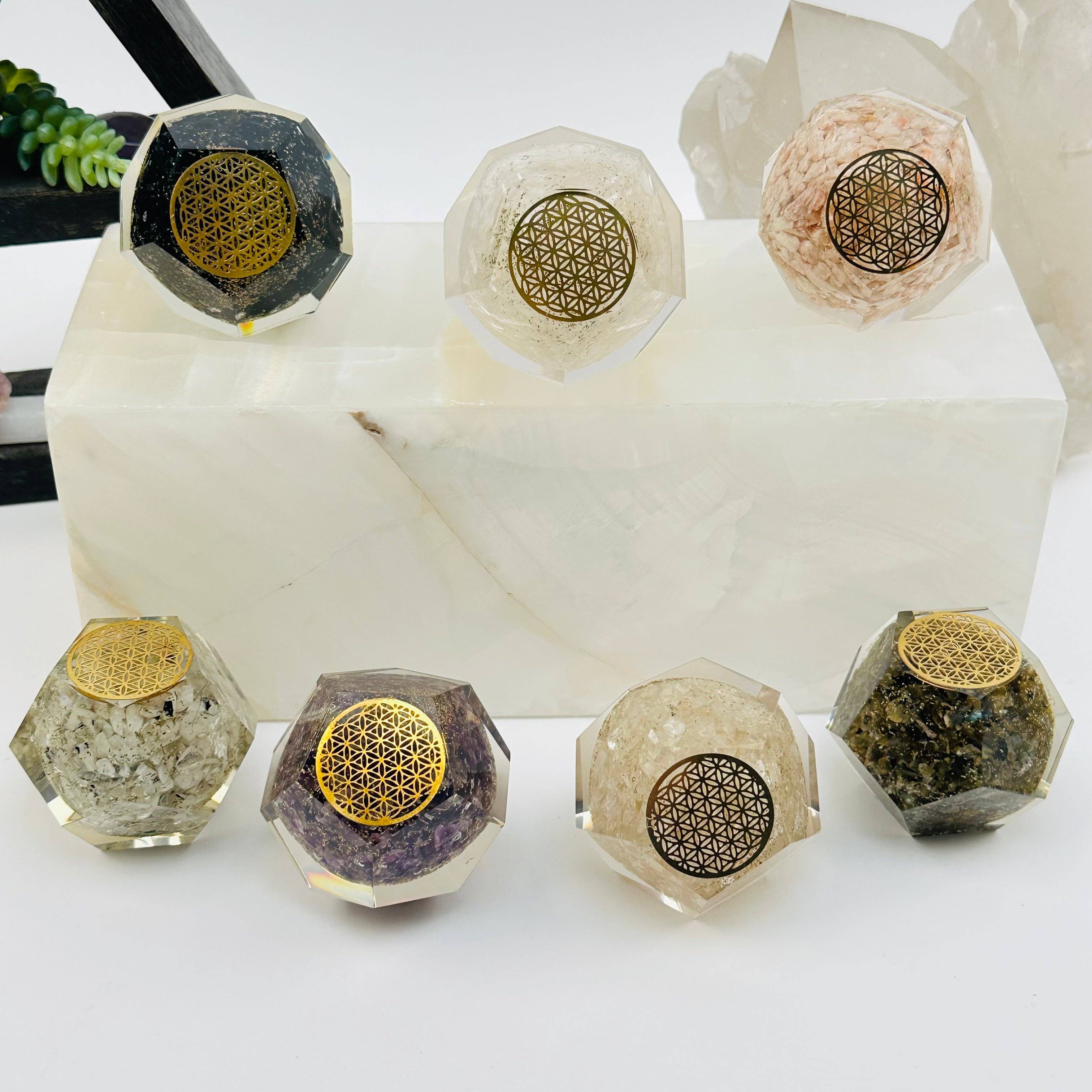 Rock Paradise – wholesale Spiritual stone/crystal – Crystal Orgone Dodecahedron with Flower of Life1