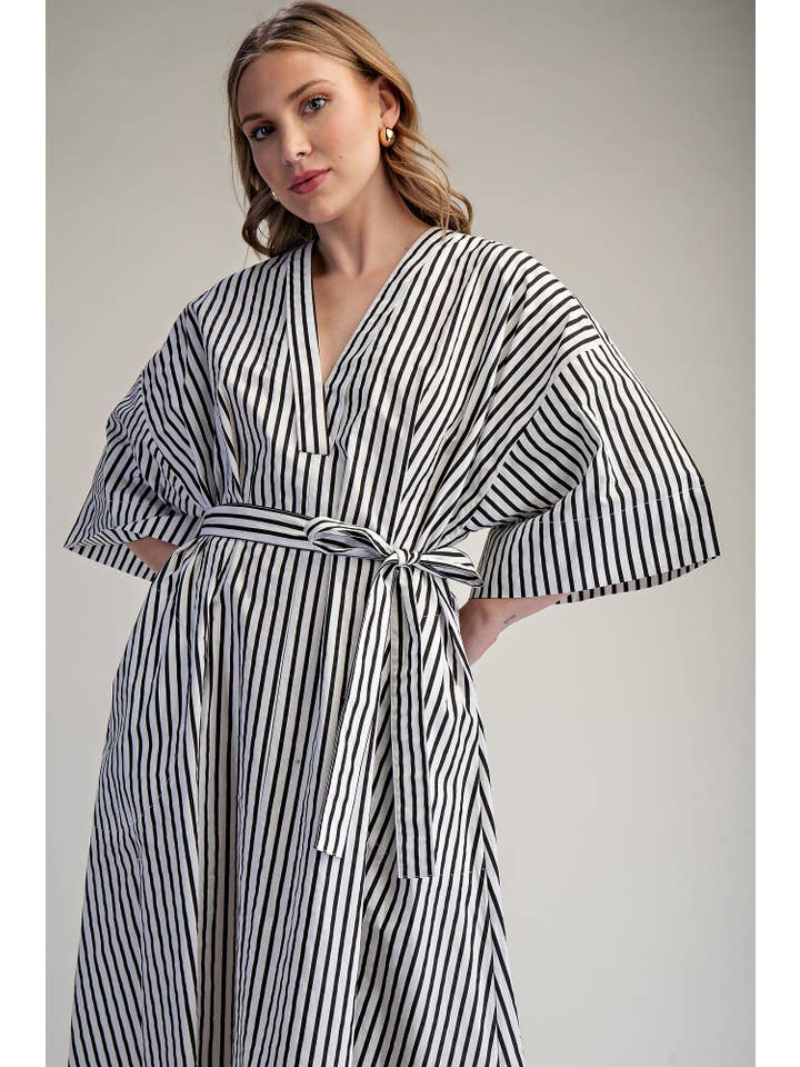 Glam - Wholesale Dress - Women's - Belted Relaxed Stripe Midi Dress16