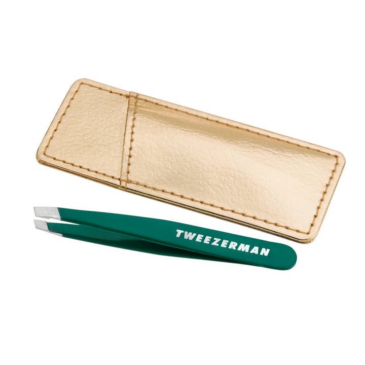 Pince à épiler Tweezerman Mini Slant avec étui Emerald, 1 pièce pour la vente par Tweezerman