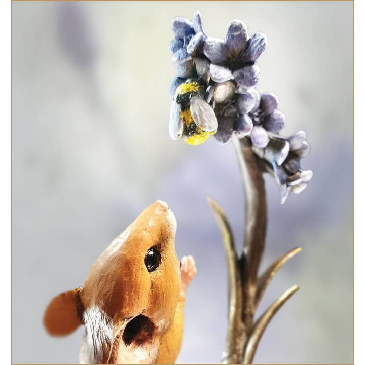 Richard Cooper Bronze - Wholesale Decorative Figurine - Bluebells & Bee - Cold Cast Bronze Mouse (255BR)