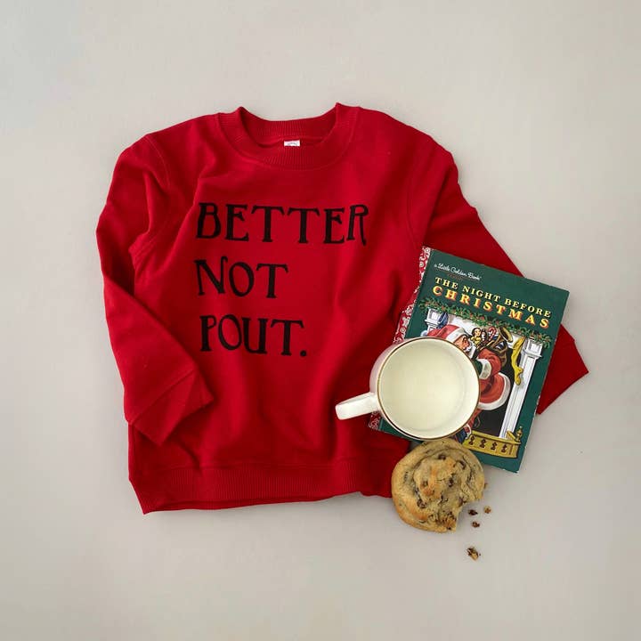 Santa Sweatshirt, Christmas Red Better Not Pout Crewneck for wholesale by The Wishing Elephant