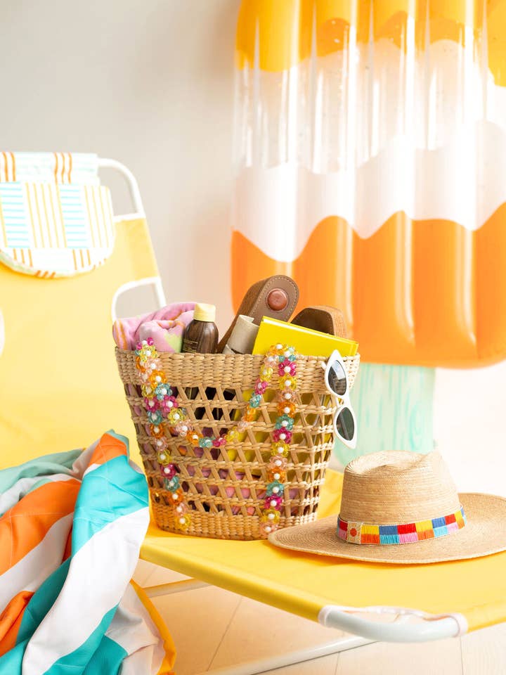 Tote de praia de palha com frisadas coloridas por atacado de By Jenna Lee