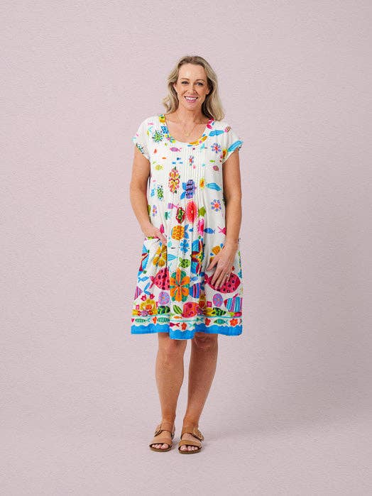 Marcoola Dress in White Reef for wholesale by Mozaic by Euro Dreaming