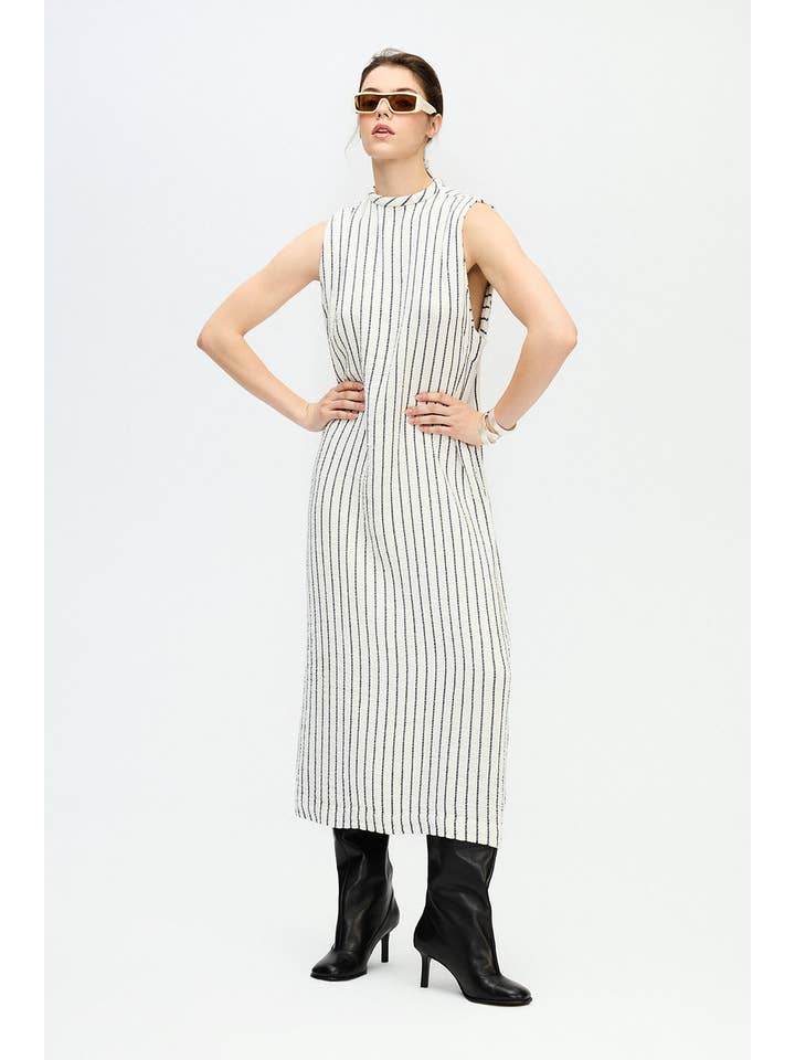 IKIKIZ ONLINE - Wholesale Dress - Women's - Striped Textured Dress