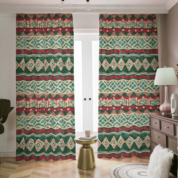 Tenda rossa e verde con colori natalizi per la porta della camera da letto del soggiorno, tende per finestre di grandi dimensioni che filtrano la luce semi per la vendita all'ingrosso da parte di daintyduvet