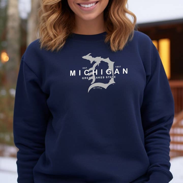 "Michigan D Established 1837" Relaxed Fit Classic Crew Sweatshirt for wholesale by LIVNFRESH