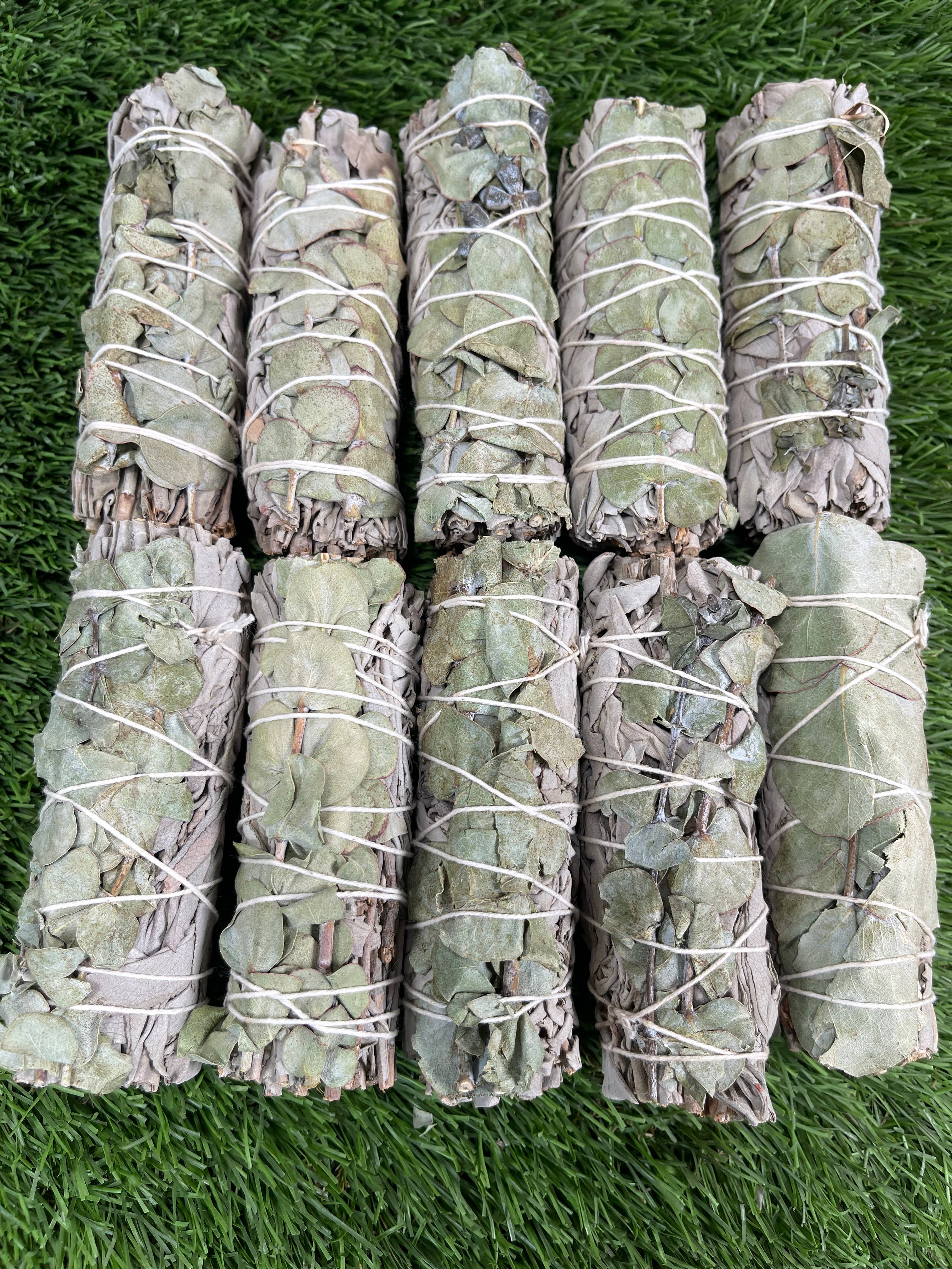 CaNatureLover - Wholesale Sage Bundle - White Sage with Eucalyptus, Hand Wrapped Thick bundles.10