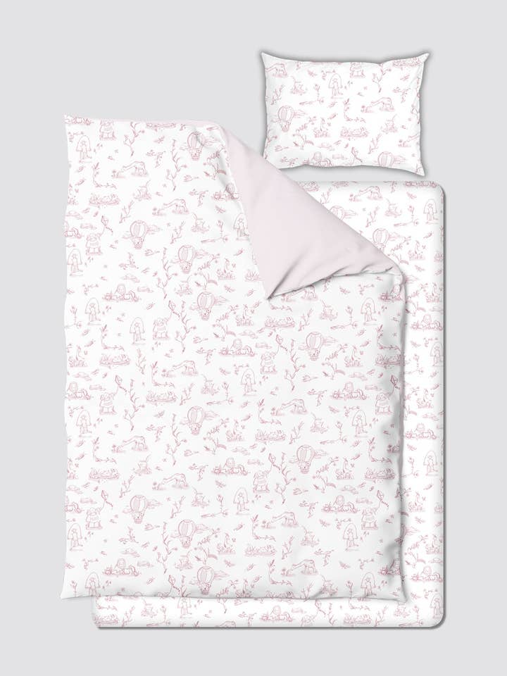Ensemble de literie pour bébé - Toile de Jouy / Rose pour la vente par Atelier Babbi