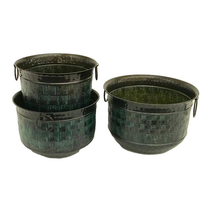 Set Of 3 Chequer Planters- Antique Copper / Turquoise for wholesale by Wilco Home