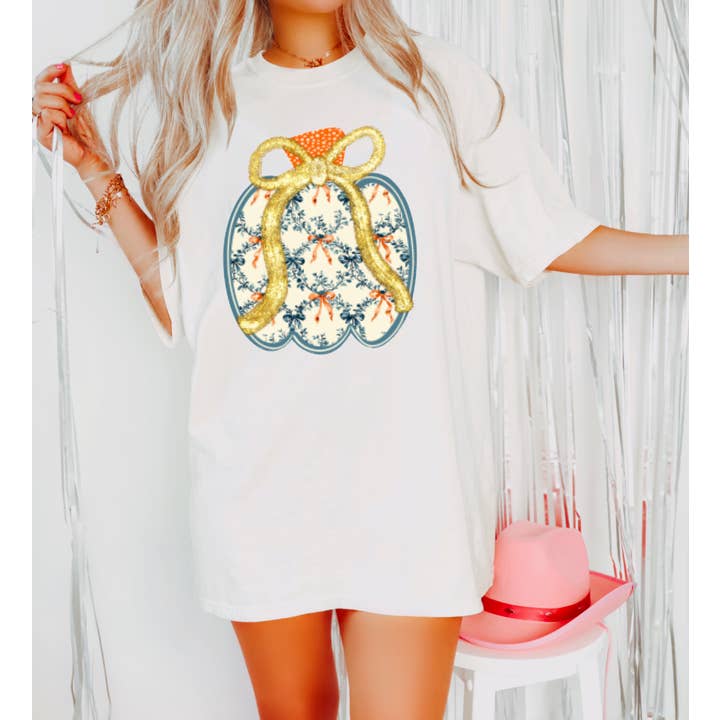 Preppy Chinoiserie Coquette Pumpkin Graphic Tee Fall for wholesale by Gia Gifts Boutique