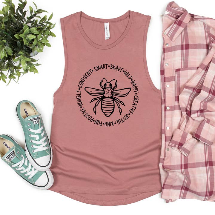 Bee Kind Tank | Positive Traits Bee Graphic Shirt for wholesale by Daily Prints